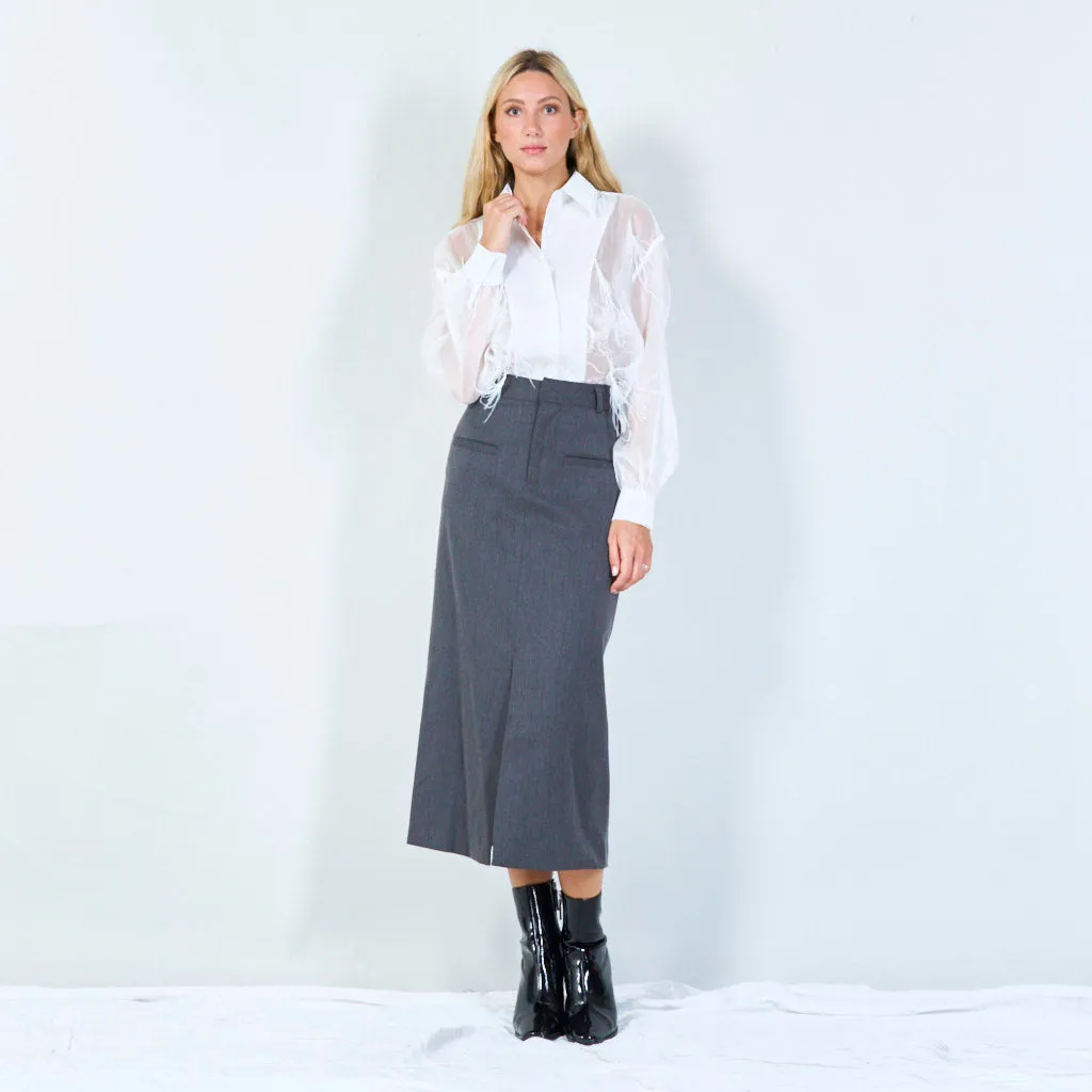 Sheer fringe embellished button-up shirt wholesale
