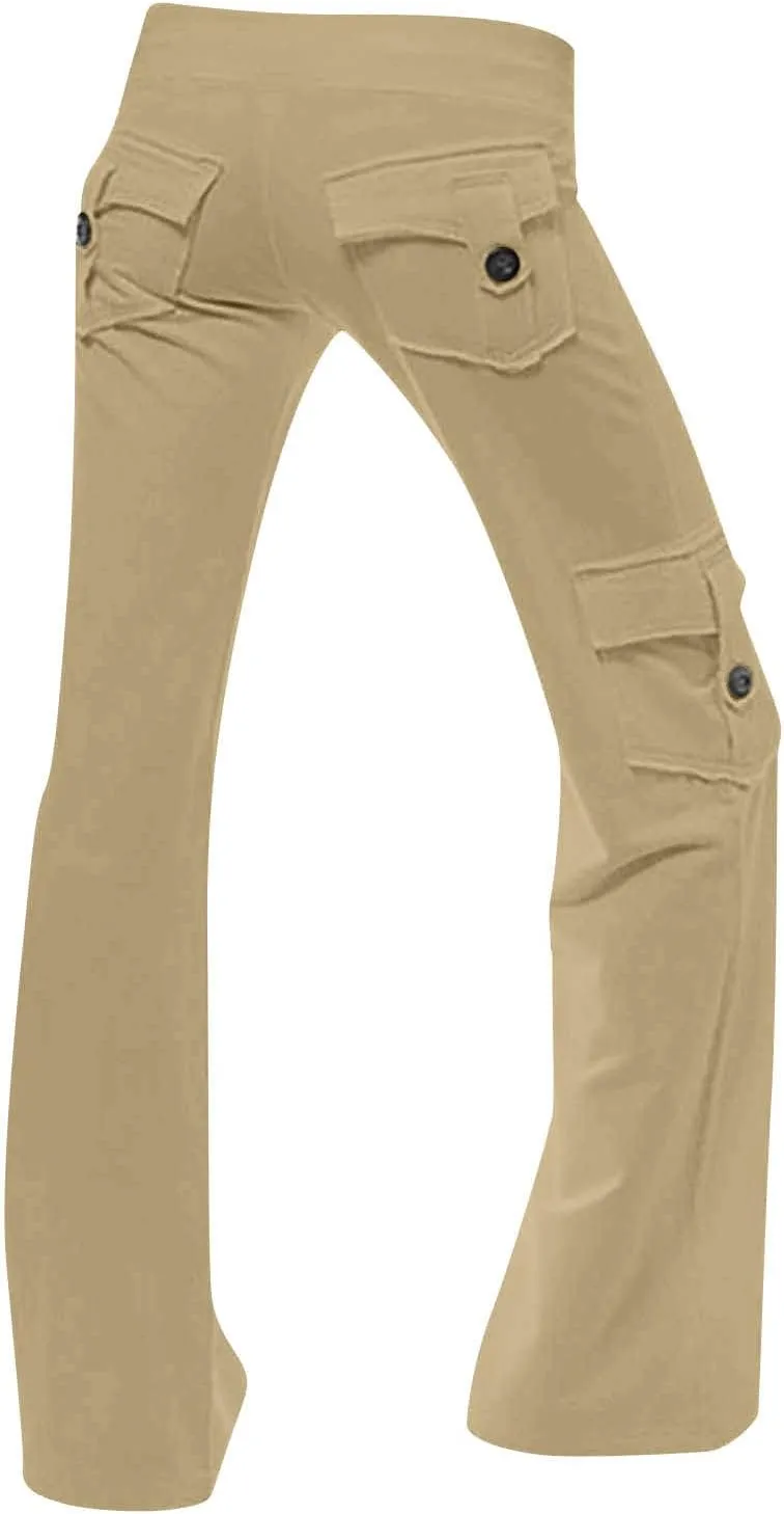 SHOPESSA Wide Leg Cargo Pants for Women High Rise Yoga Leggings with Pockets Plus Size Y2K Drawstring Straight Leg Pants