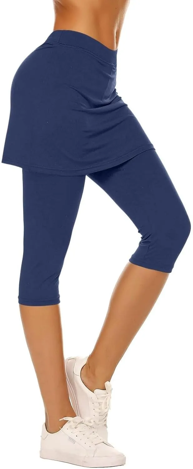 Skirted Leggings for Women 2025 Tennis Golf Skorts Plus Size Skirts Gym Athletic Capris Pickleball Yoga Outfit