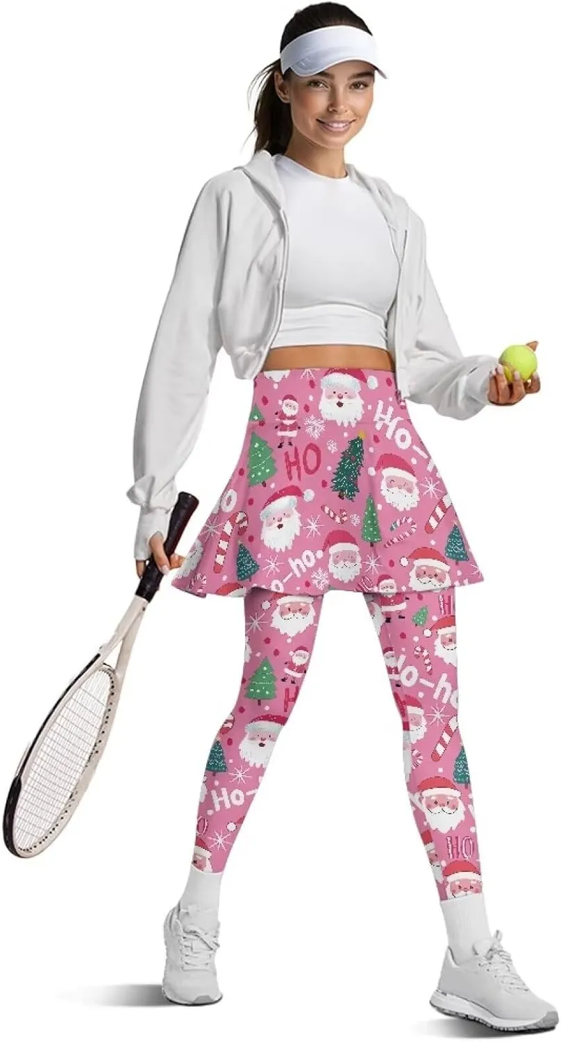 Skirted Leggings for Women with Pockets High Waisted Golf Tennis Yoga Pants with Skirt for Running Workout XS-3XL