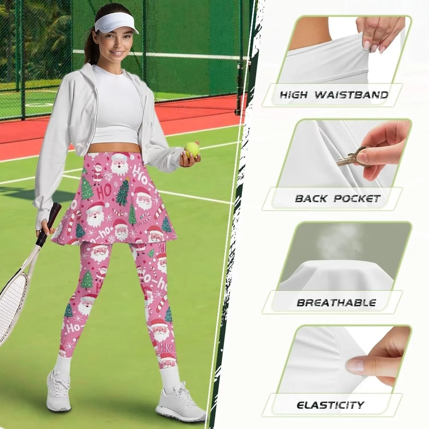 Skirted Leggings for Women with Pockets High Waisted Golf Tennis Yoga Pants with Skirt for Running Workout XS-3XL