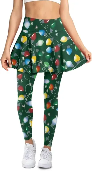 Skirted Yoga Leggings for Women Plus Size High Waist Tummy Control Skirted Leggings for Women with Pockets XS-3XL