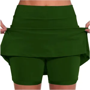 Skorts for Woman Fashion Casual High Waisted Solid Color Tennis Skirt Yoga Sports Active Mini Skirt with Shorts