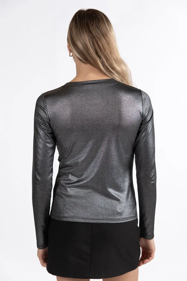 Smitten For You Black Shimmer Fitted Top  FINAL SALE