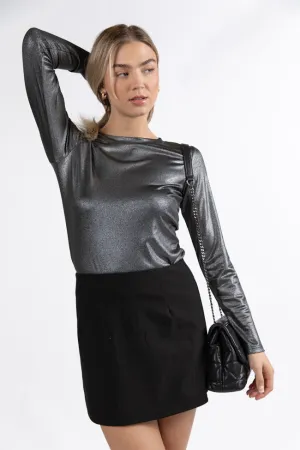 Smitten For You Black Shimmer Fitted Top  FINAL SALE