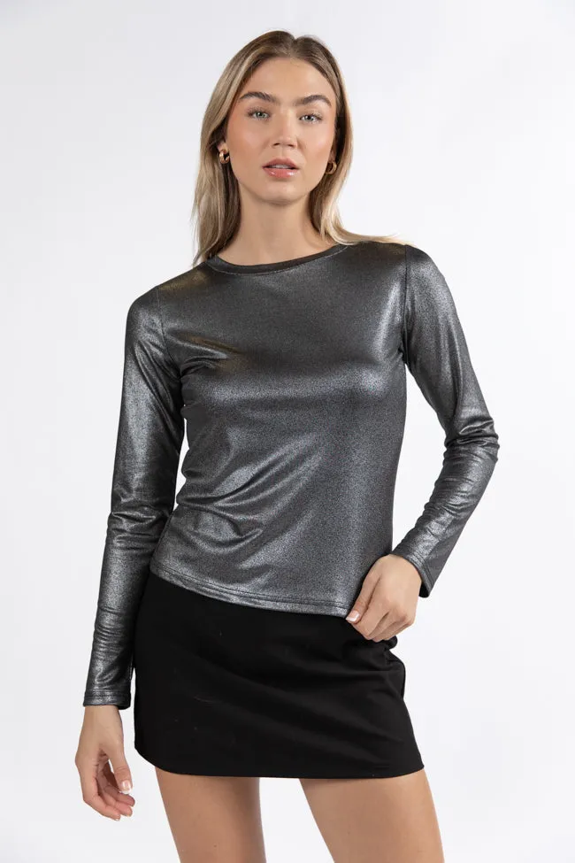 Smitten For You Black Shimmer Fitted Top  FINAL SALE