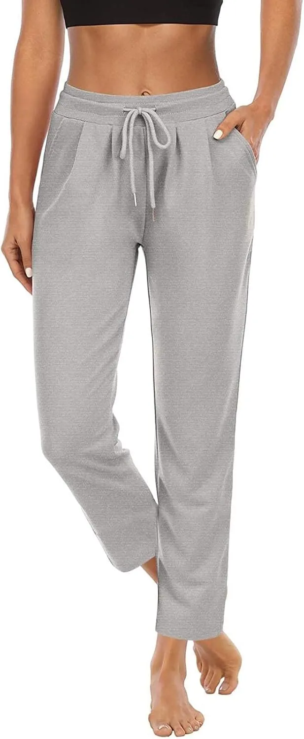 Straight Leg Pants for Women Casual Elastic Waist Drawstring Yoga Pants with Pockets Workout Running Sweatpants