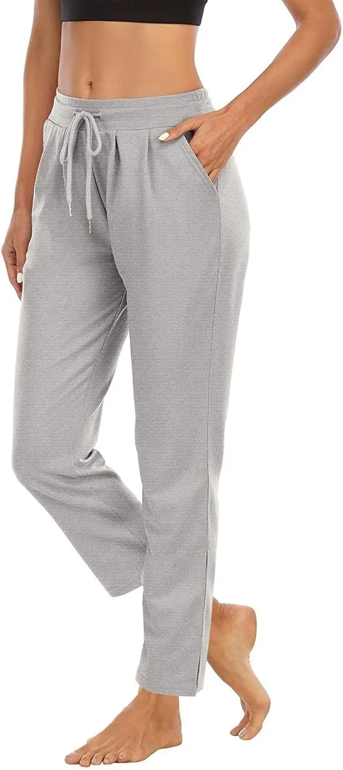 Straight Leg Pants for Women Casual Elastic Waist Drawstring Yoga Pants with Pockets Workout Running Sweatpants