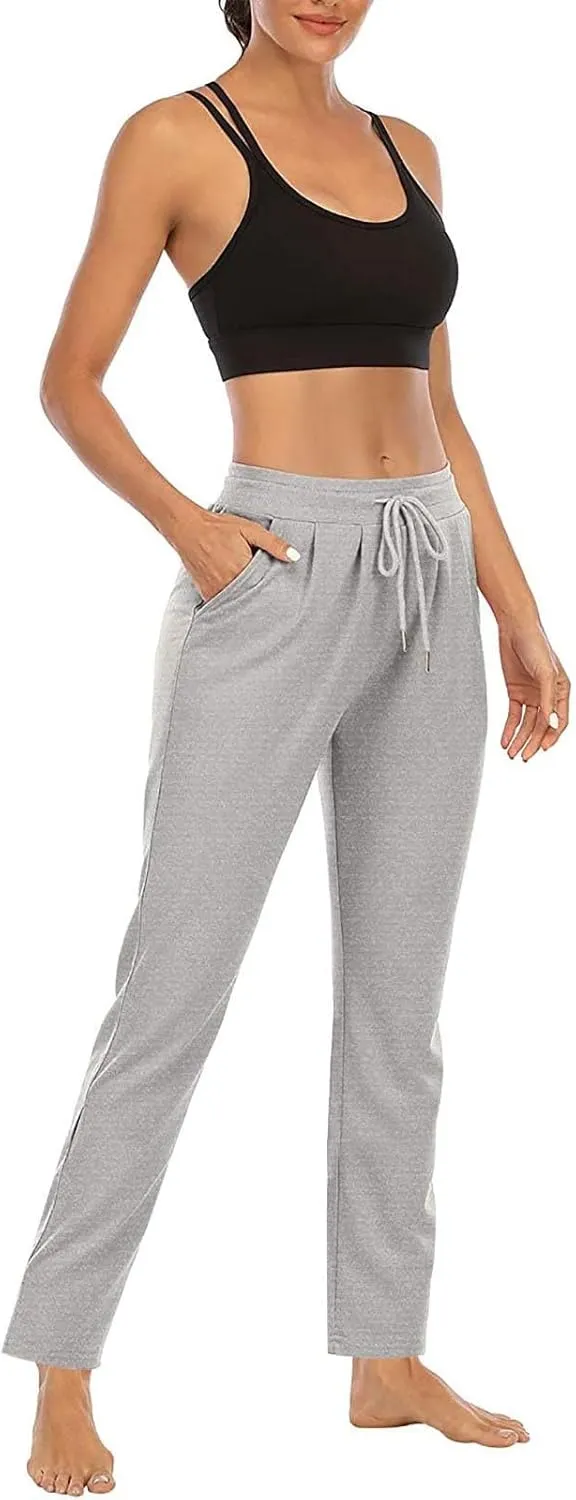 Straight Leg Pants for Women Casual Elastic Waist Drawstring Yoga Pants with Pockets Workout Running Sweatpants