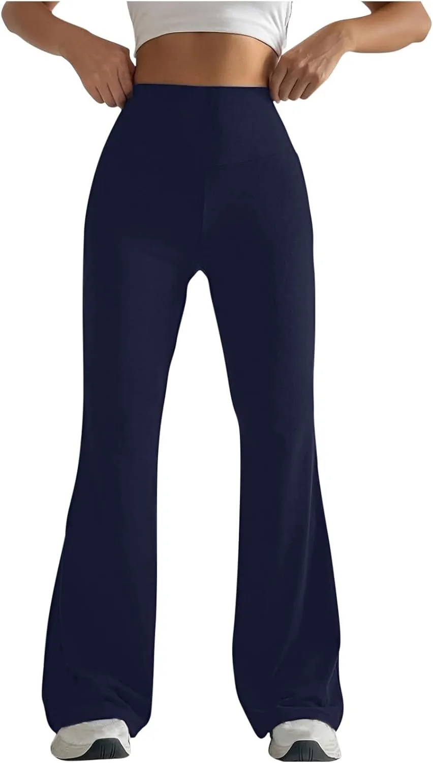 Stretch High Waist Leggings for Women Regular Fitted Solid Flared Pants Active Workout Yoga Pants Seamless Trousers