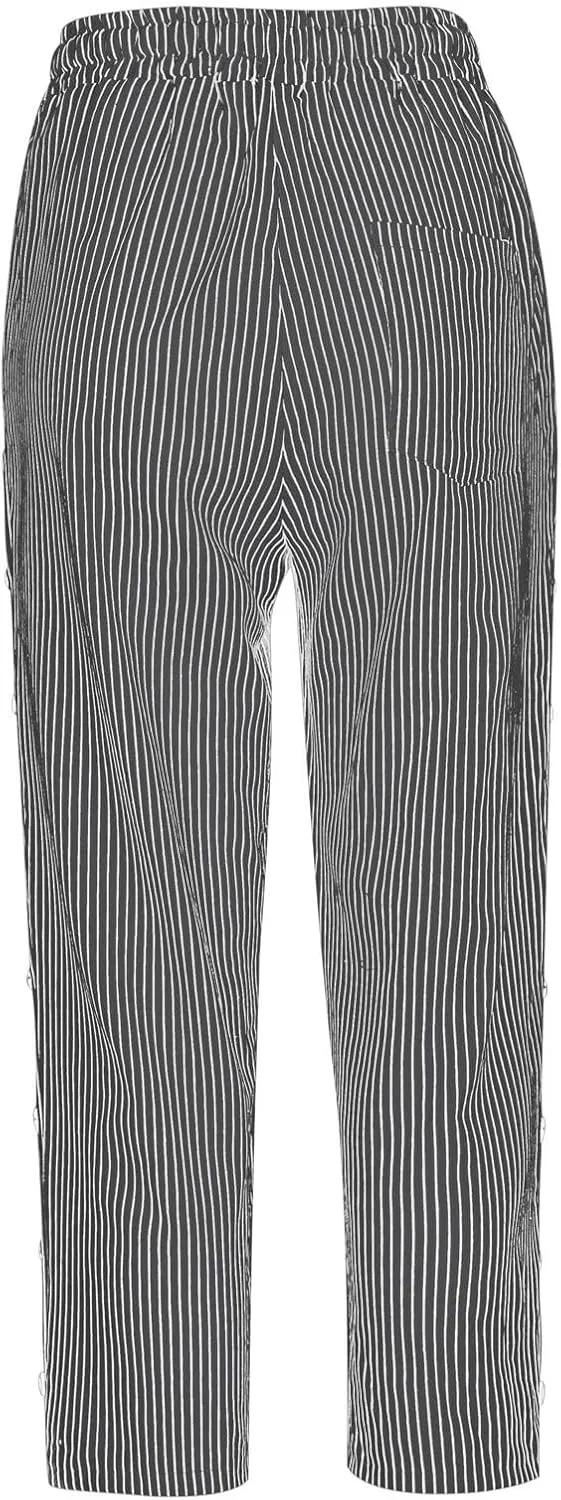 Striped Pants Women Linen Capris for Women Summer Wide Leg Loose Drawstring Elastic Waist Trouser