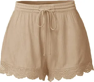 Summer Shorts for Women 2025 Trendy Causal Loose Pleated High Waisted Shorts Beach Lace Lounge Short Pants