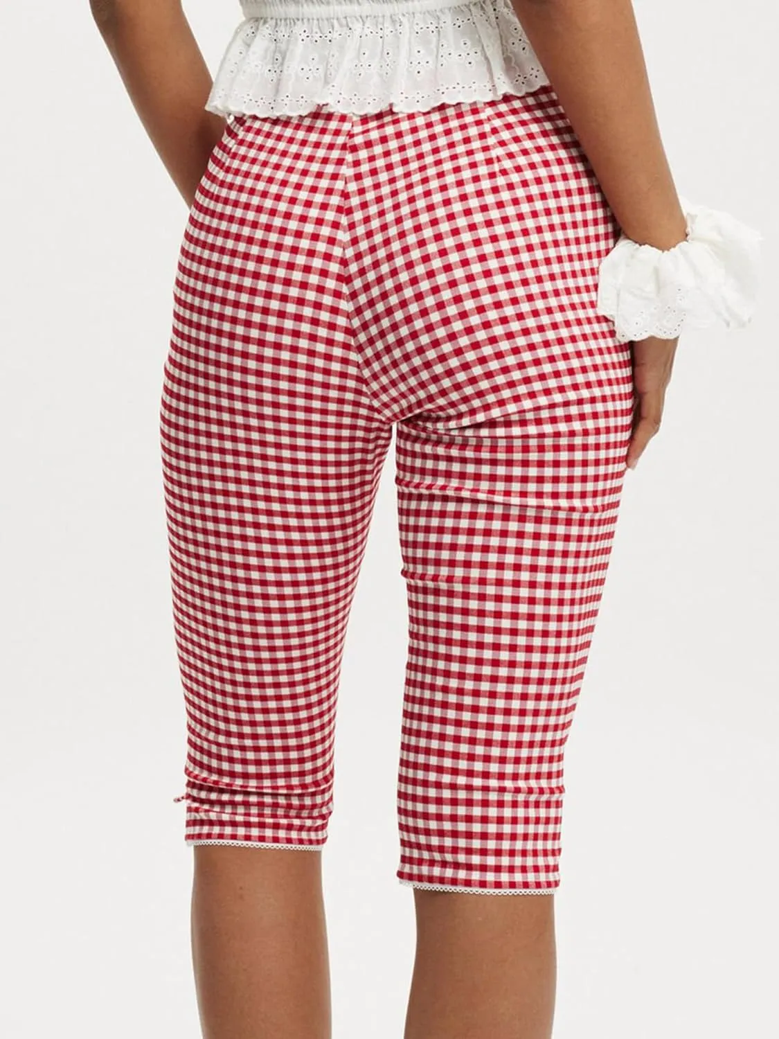 Sunloudy Y2k Capri Pants for Women Gingham Tights Knee Length Bottom Low Waist 3/4 Length Cropped Legging Coquette Streetwear