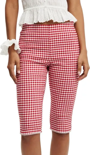 Sunloudy Y2k Capri Pants for Women Gingham Tights Knee Length Bottom Low Waist 3/4 Length Cropped Legging Coquette Streetwear