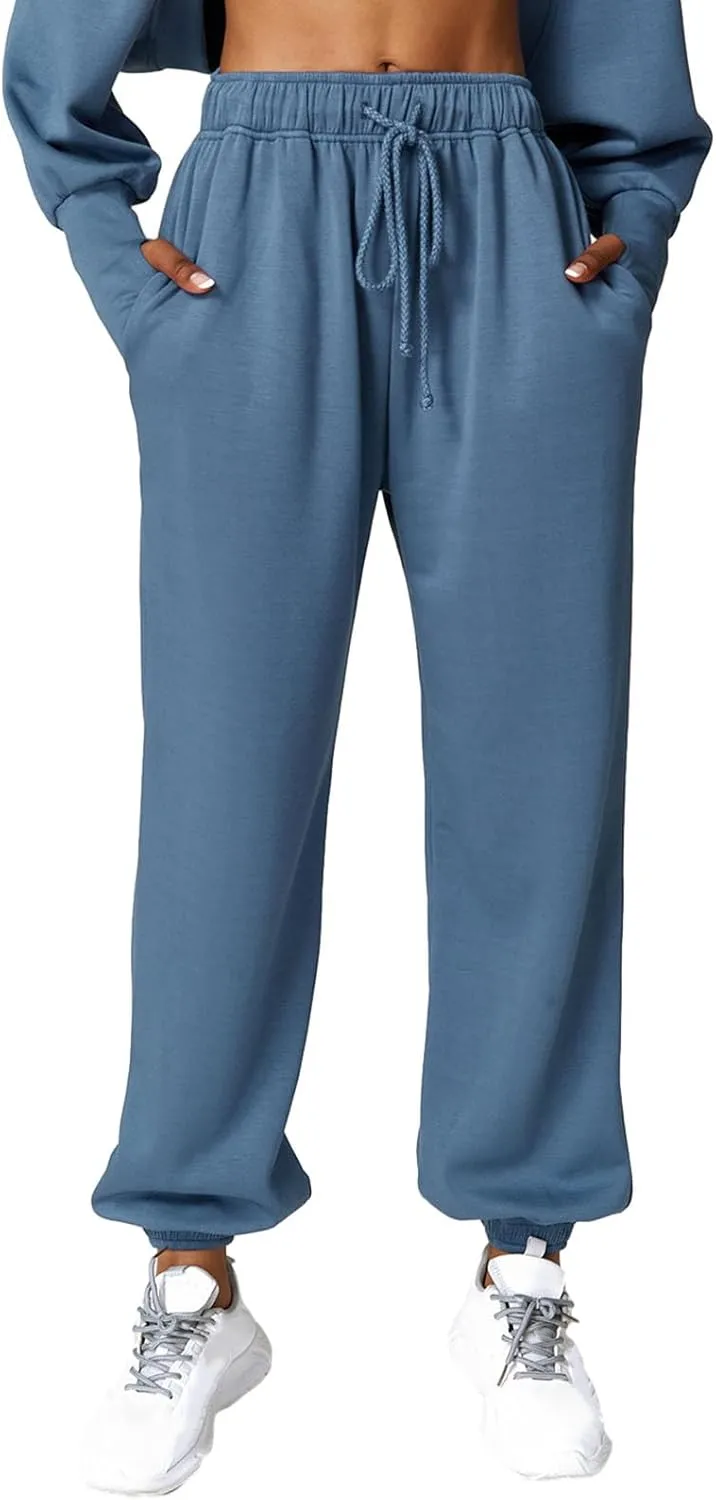 Sunwittafy Women's High Waist Sweatpants Lined Fleece Joggers with Pockets Lounge Athletic Workout Sweat Pants Trousers