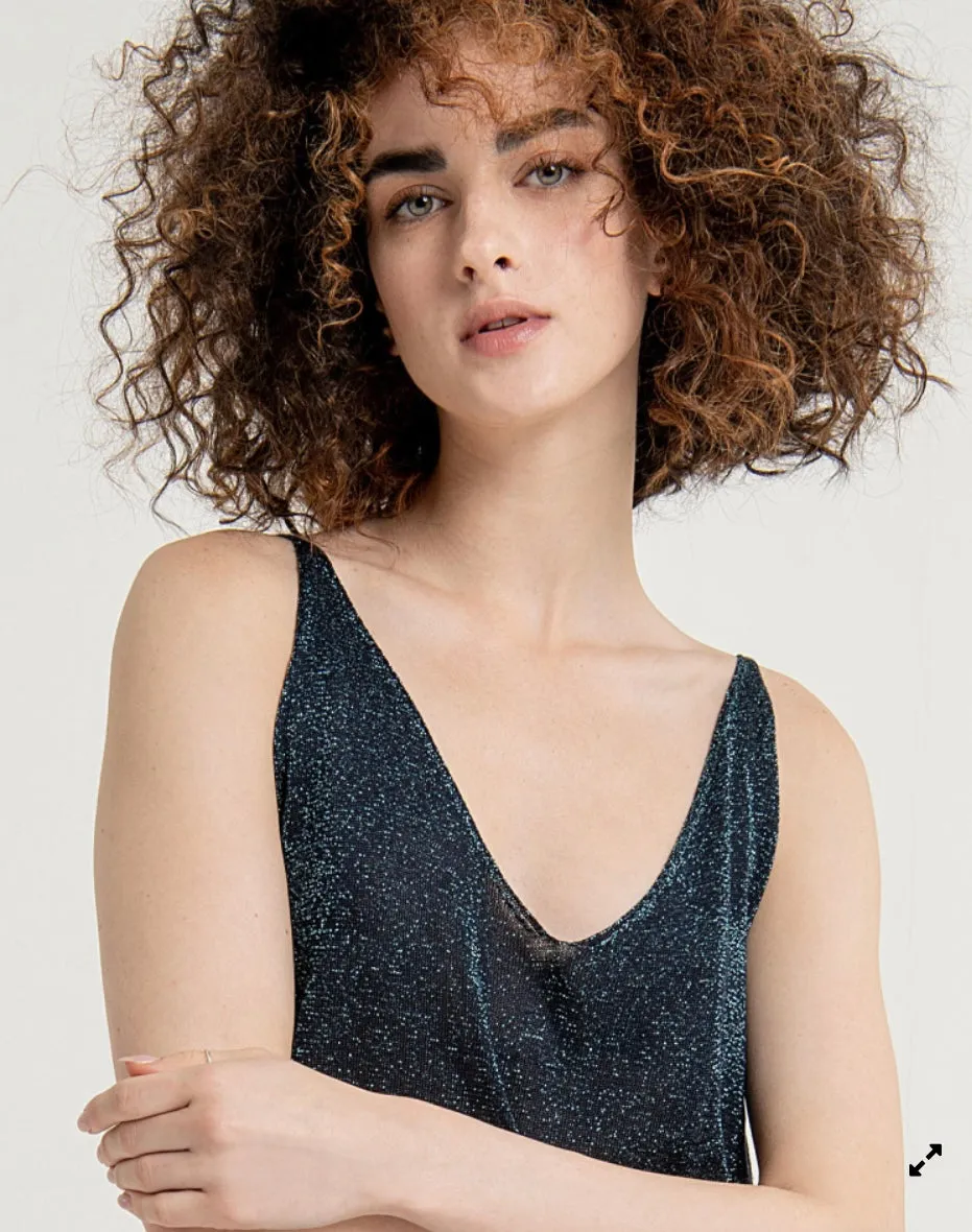 Surkana Plain lurex V-neck top with straps Blue