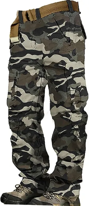 Tactical Cargo Pants for Men Military Wild Camo Trousers with Six Pocket Loose Leg Lightweight Pants