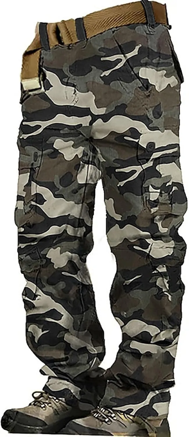 Tactical Cargo Pants for Men Military Wild Camo Trousers with Six Pocket Loose Leg Lightweight Pants