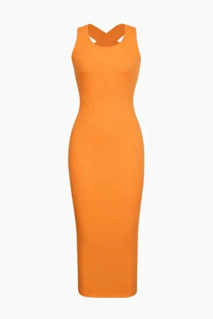 Tie Back Split Bodycon Midi Dress
