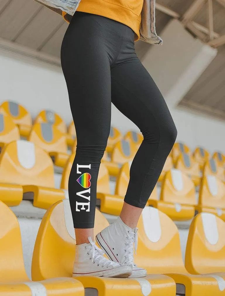 Tstars Love Rainbow Heart Leggings for Women Teen Girls LGBTQ Gifts Equality Pride Month Hearts Womens Tights