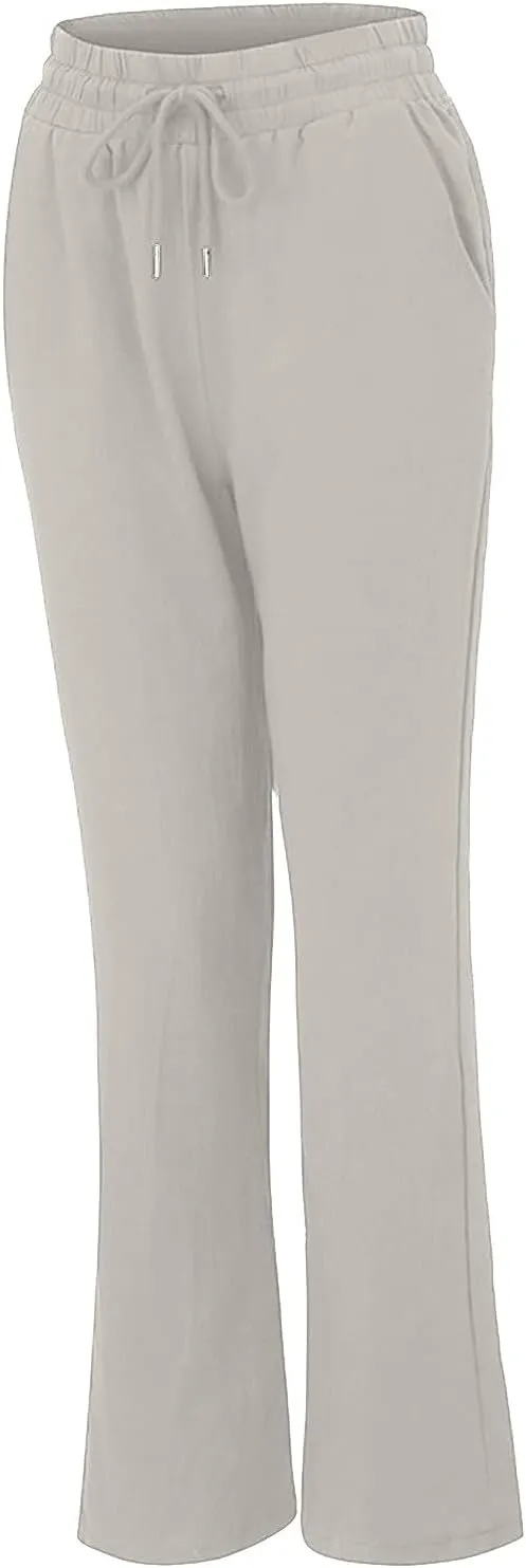 tuduoms Linen Bootcut Lounge Pants for Summer Business Casual Comfy Loose Work Trousers Women High Waist Wide Leg Yoga Pants