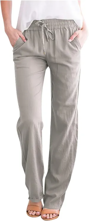 tuduoms Linen Bootcut Lounge Pants for Summer Business Casual Comfy Loose Work Trousers Women High Waist Wide Leg Yoga Pants