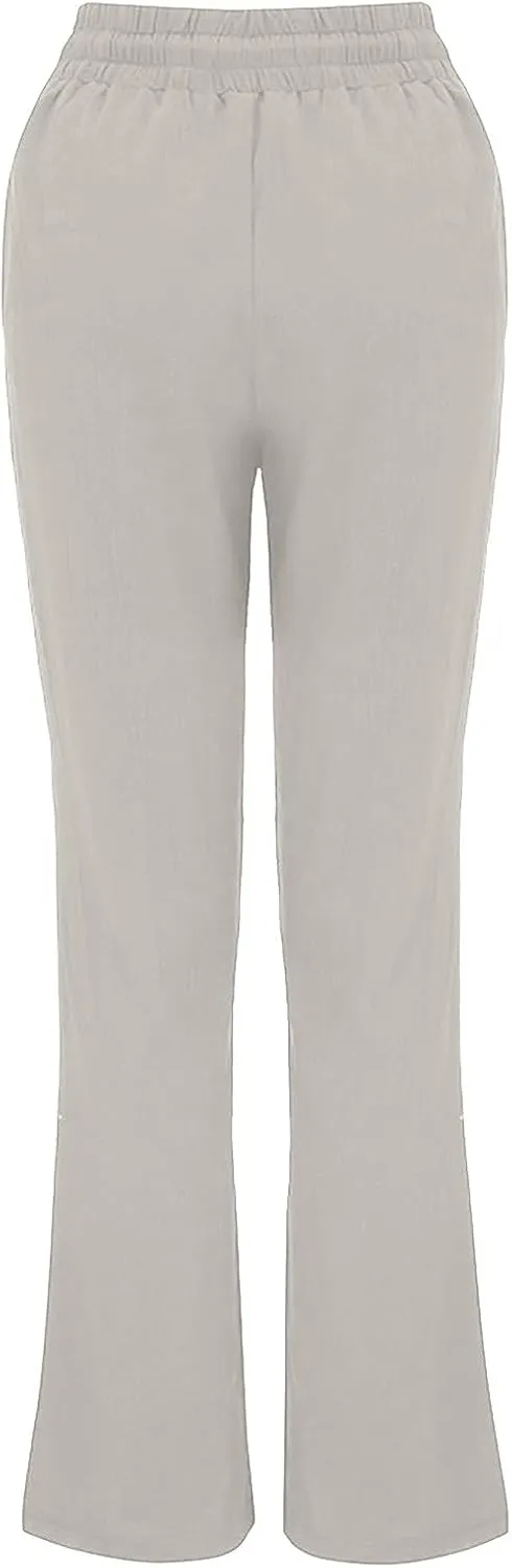 tuduoms Linen Bootcut Lounge Pants for Summer Business Casual Comfy Loose Work Trousers Women High Waist Wide Leg Yoga Pants