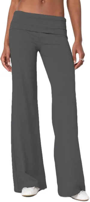 UAURORAO Fold Over Yoga Pants for Women Wide Leg Workout Sweatpants Y2k Striped Lounge Pants