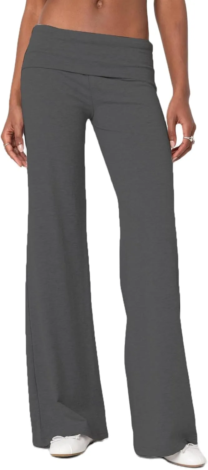 UAURORAO Fold Over Yoga Pants for Women Wide Leg Workout Sweatpants Y2k Striped Lounge Pants