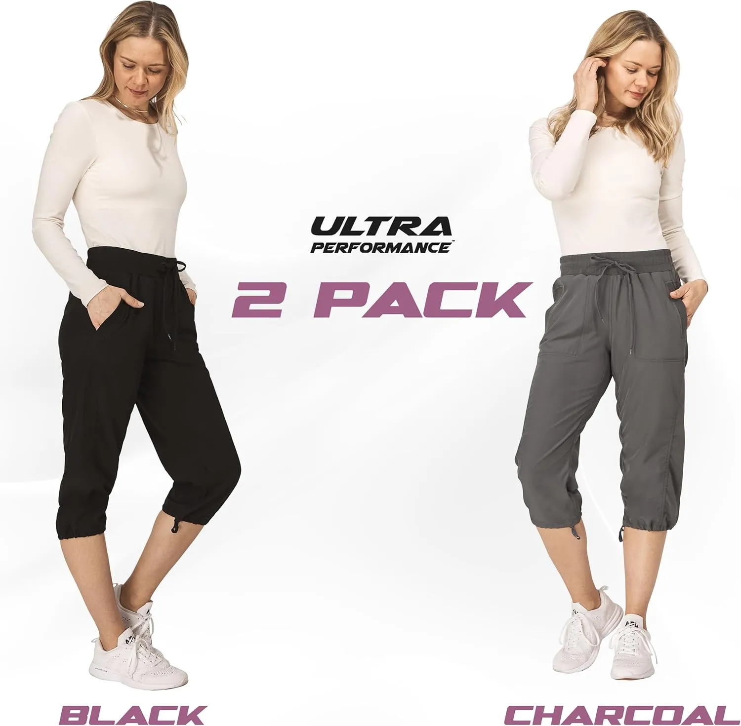 Ultra Performance Capri Pants for Women 2 Pack Womens Capris Hiking Capri Pants Summer Clothes for Women (Avail in Plus Size)