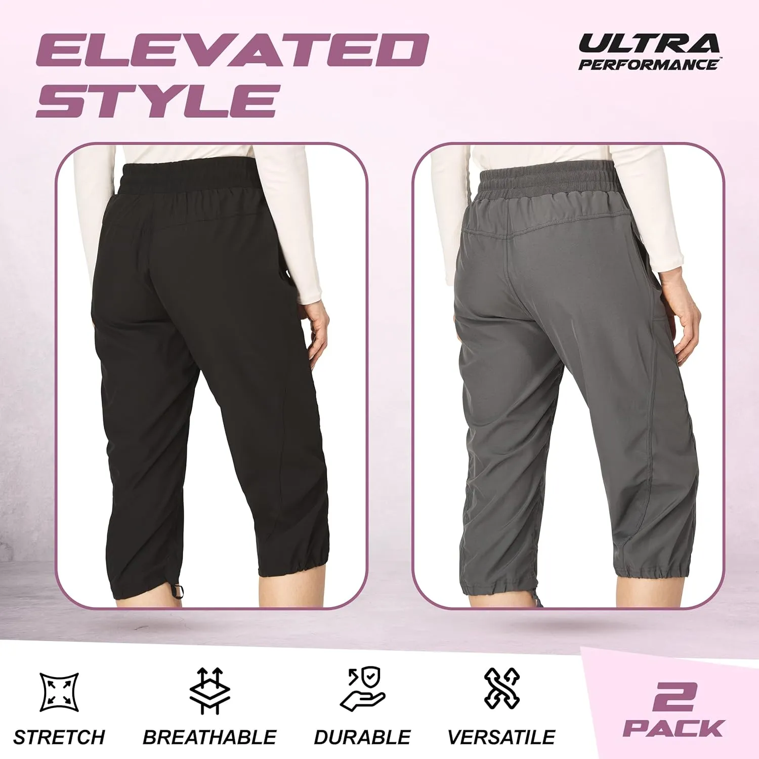Ultra Performance Capri Pants for Women 2 Pack Womens Capris Hiking Capri Pants Summer Clothes for Women (Avail in Plus Size)