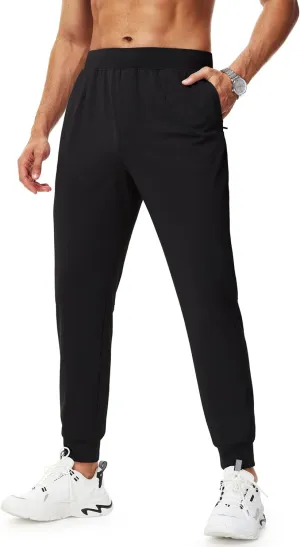 URBEST Men's Stretch Golf Pants with Zipper Pockets Slim Fit Athletic Sweatpants for Men Workout Travel Running