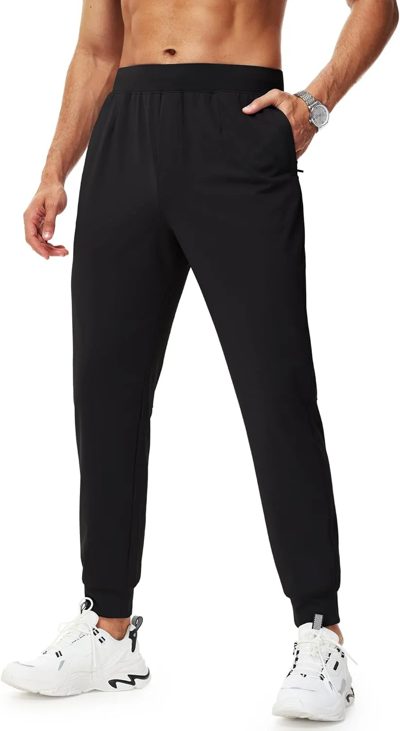 URBEST Men's Stretch Golf Pants with Zipper Pockets Slim Fit Athletic Sweatpants for Men Workout Travel Running
