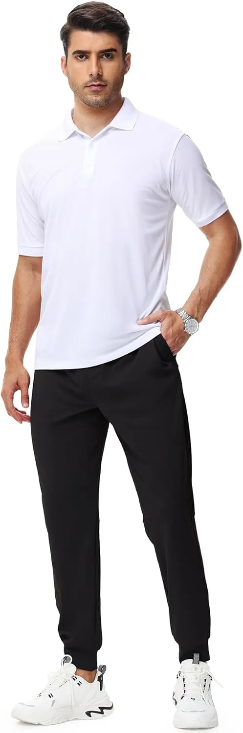 URBEST Men's Stretch Golf Pants with Zipper Pockets Slim Fit Athletic Sweatpants for Men Workout Travel Running