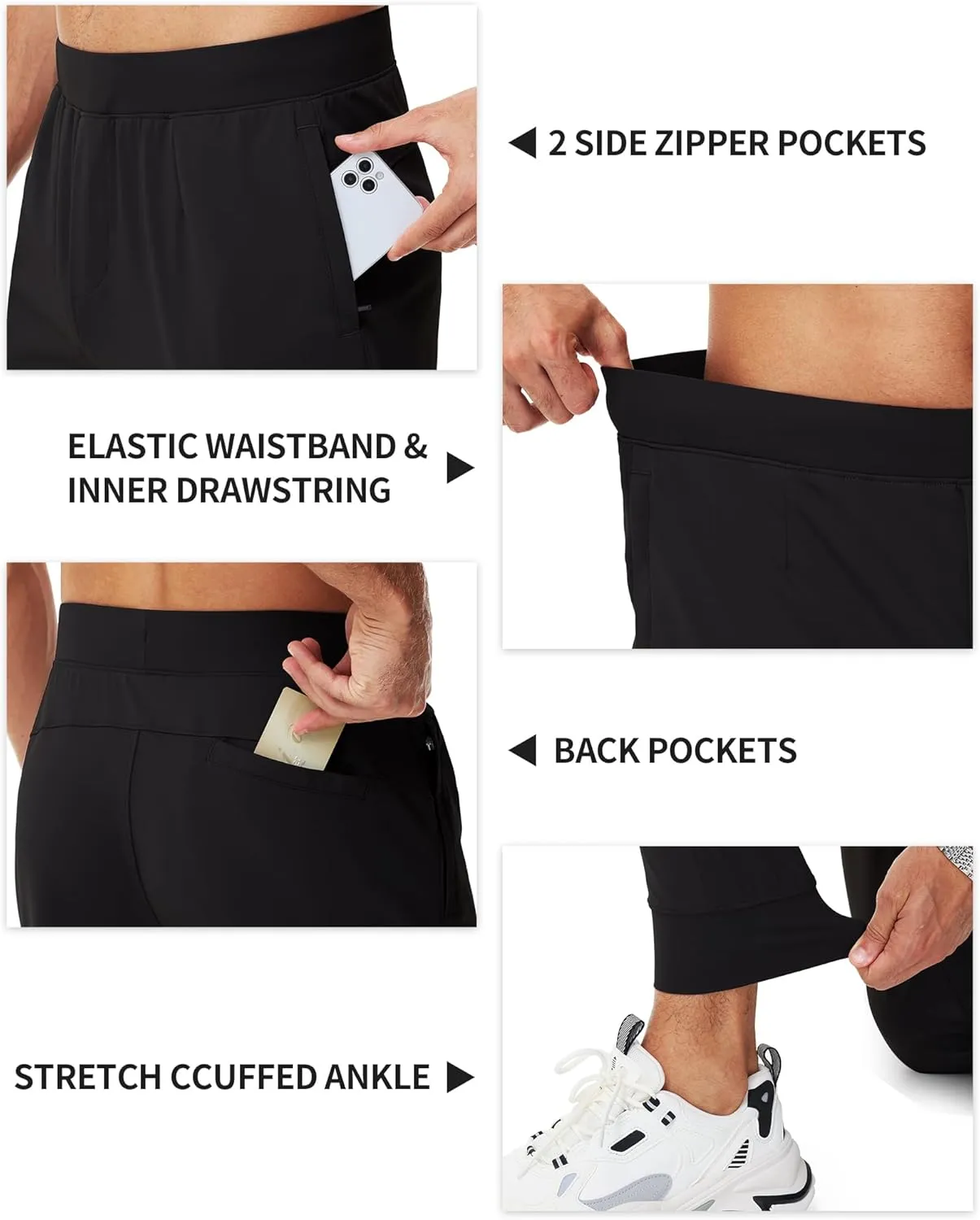 URBEST Men's Stretch Golf Pants with Zipper Pockets Slim Fit Athletic Sweatpants for Men Workout Travel Running