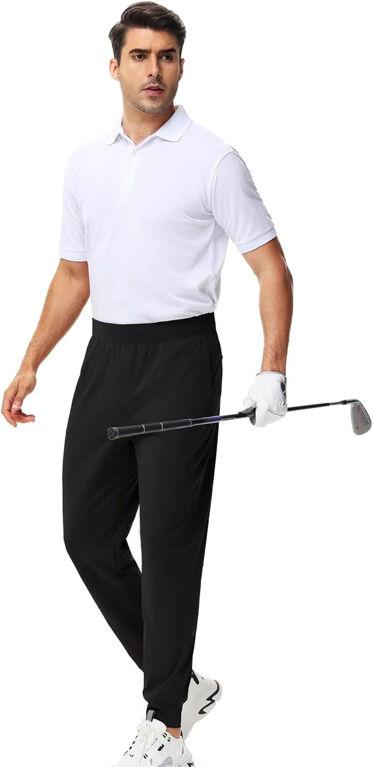 URBEST Men's Stretch Golf Pants with Zipper Pockets Slim Fit Athletic Sweatpants for Men Workout Travel Running
