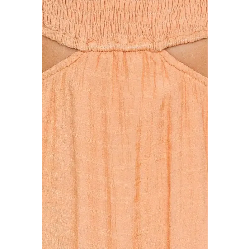 V NECK SMOCKING BODICE DRESS