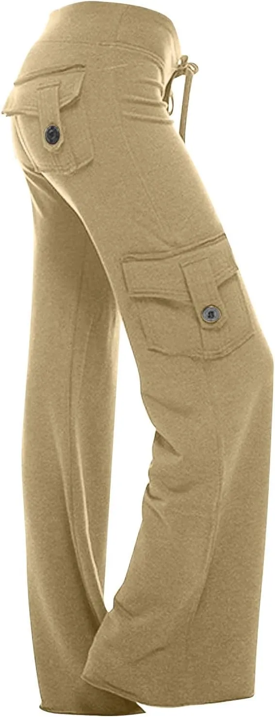 Wide Leg Cargo Pants for Women with Pockets Drawstring High Waisted Yoga Pants Trouser Style Yoga Pants Tall