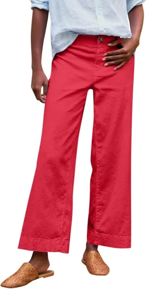 Wide Leg Linen Pants for Women High Waisted Cropped Capri Pants Summer Business Casual Trousers with Pockets