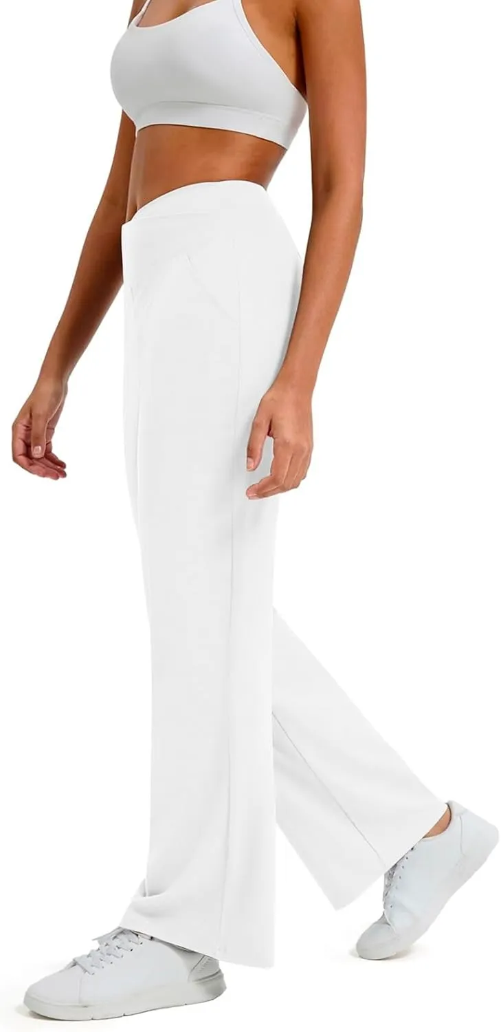 Wide Leg Yoga Pants for Women Crossover High Waisted Athletic Pants with Pockets Casual Comfy Lounge Pants
