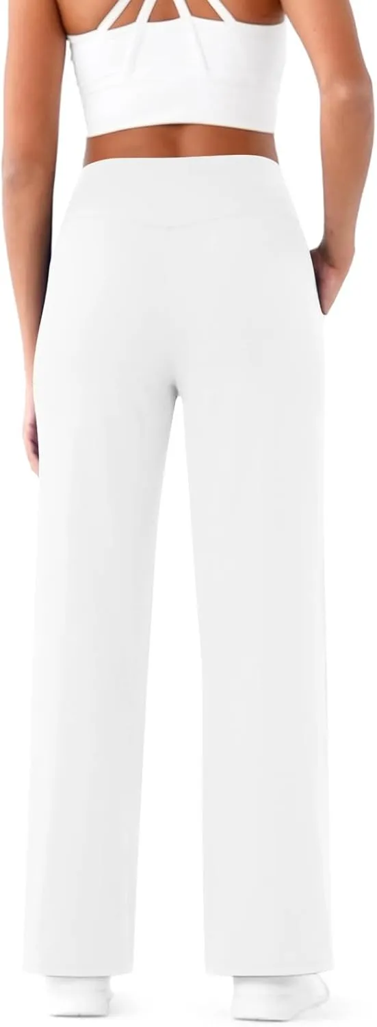 Wide Leg Yoga Pants for Women Crossover High Waisted Athletic Pants with Pockets Casual Comfy Lounge Pants