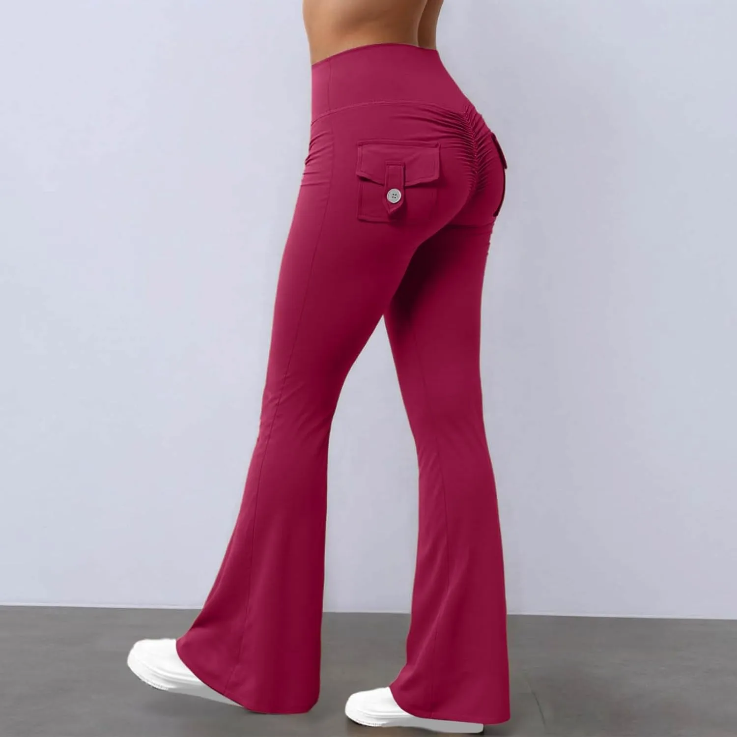 Wide Leg Yoga Pants Women Elastic High Waisted Workout Flare Pants Tummy Control Slim Fit Legging with Pockets