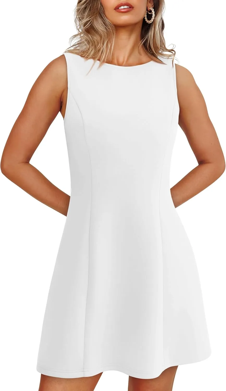 WIHOLL Women's Summer A-Line Sleeveless Boat Neck Mini Dress Club Party Little Short Dresses