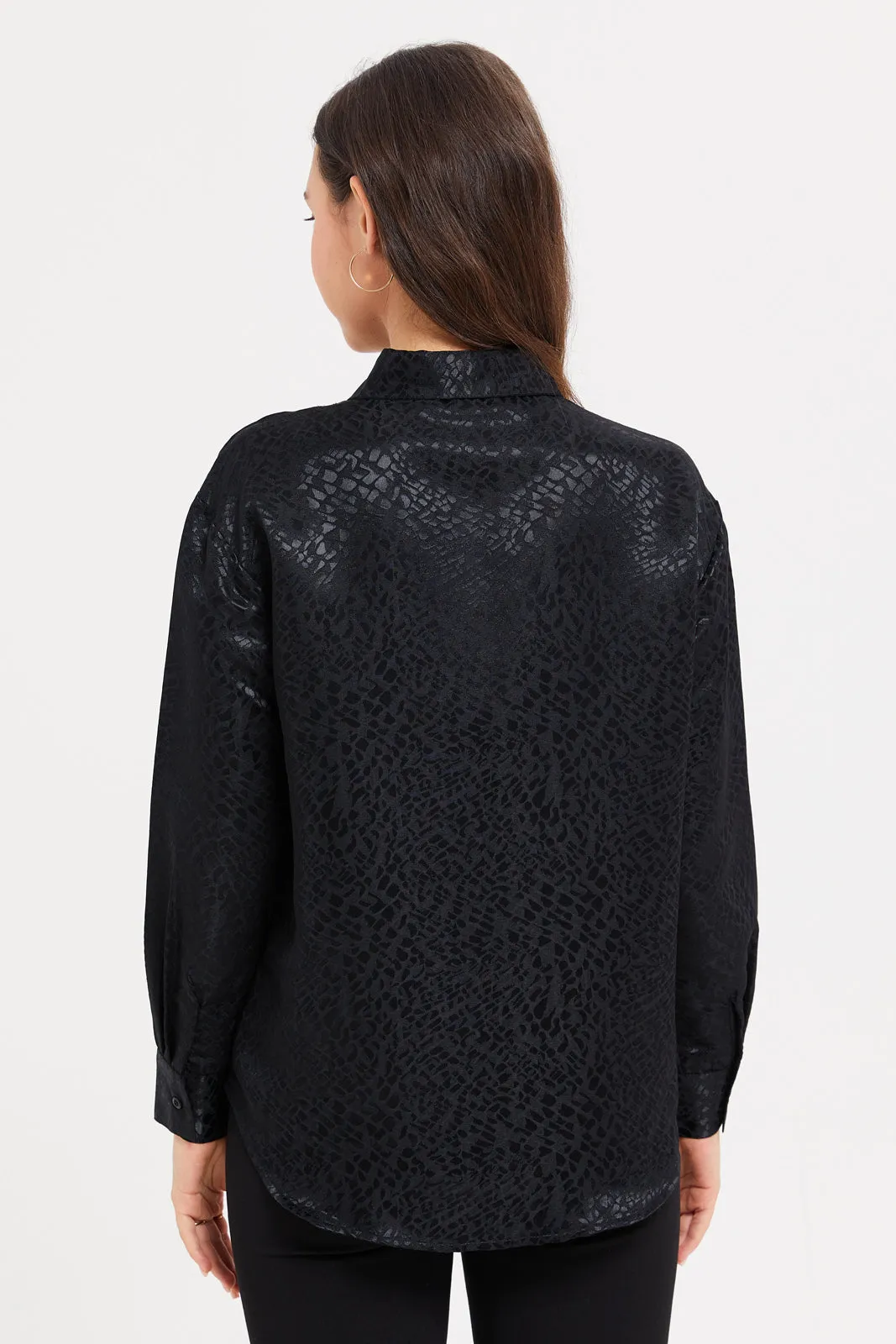 Women Black Satin Jacquard Shirt