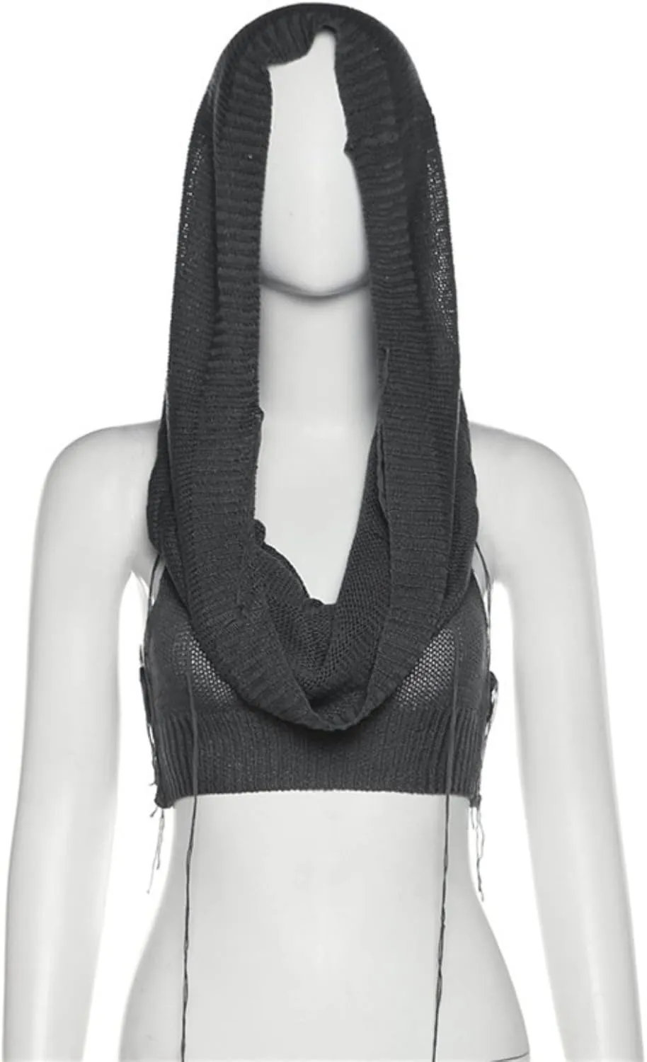 Women Knitted Hoodie Sweater Vest Sexy Sleeveless Hollow Out Hooded Crop Top Streetwear Rave Oufit