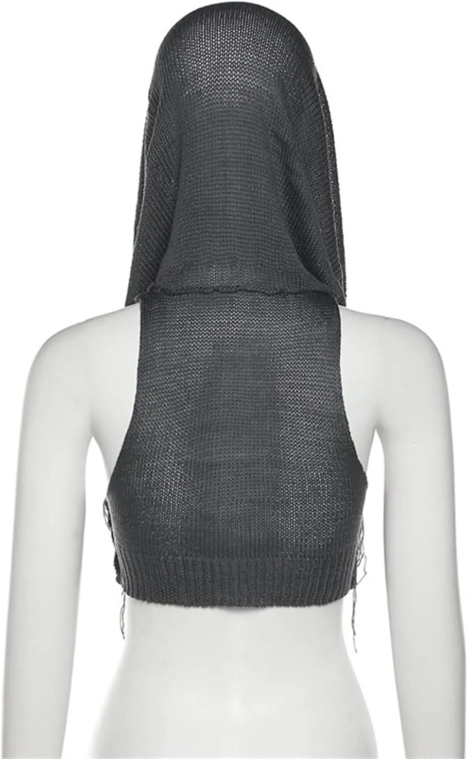Women Knitted Hoodie Sweater Vest Sexy Sleeveless Hollow Out Hooded Crop Top Streetwear Rave Oufit