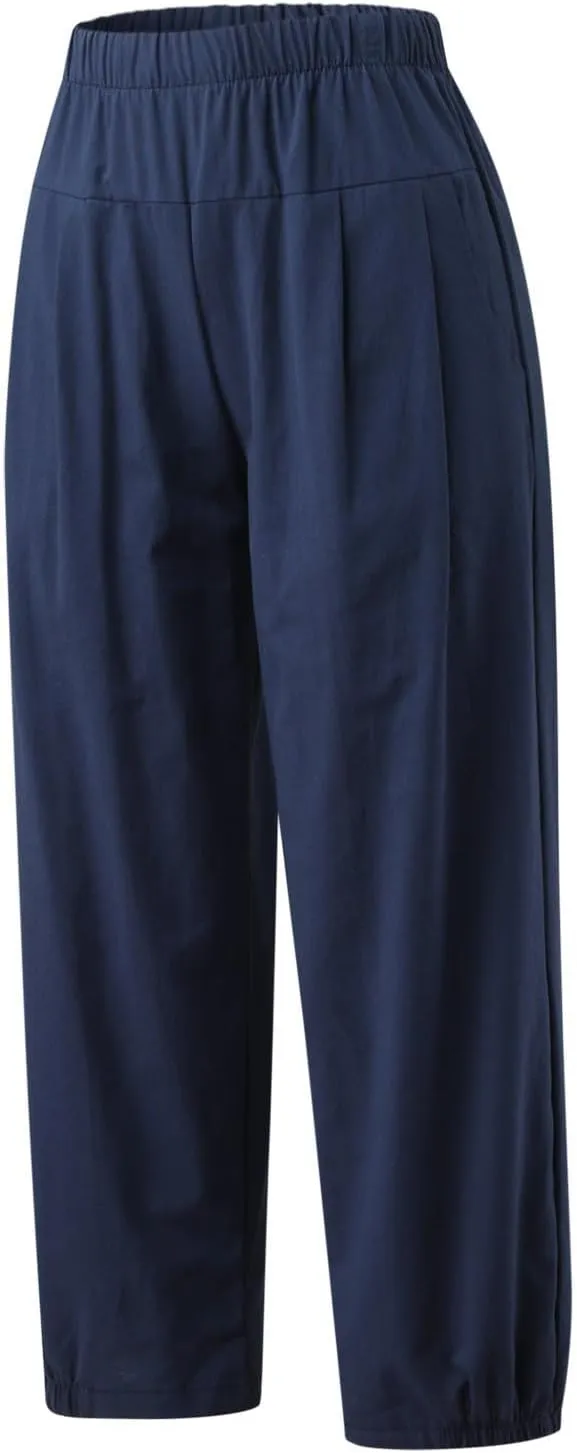 Women Linen Capris Pants High Waisted Summer 2025 Wide Leg Loose Elastic Waist Cropped Trouser