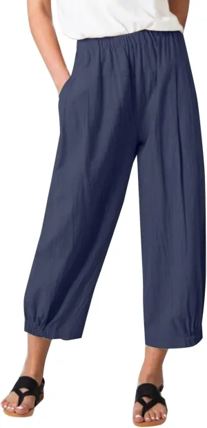Women Linen Capris Pants High Waisted Summer 2025 Wide Leg Loose Elastic Waist Cropped Trouser