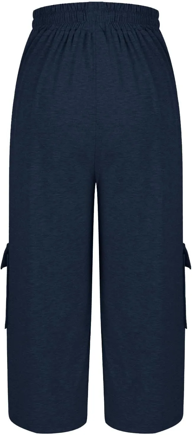 Women Plus Size Capris High Waisted Elastic Cargo Athletic Pants Dressy Casual Summer Travel Long Shorts