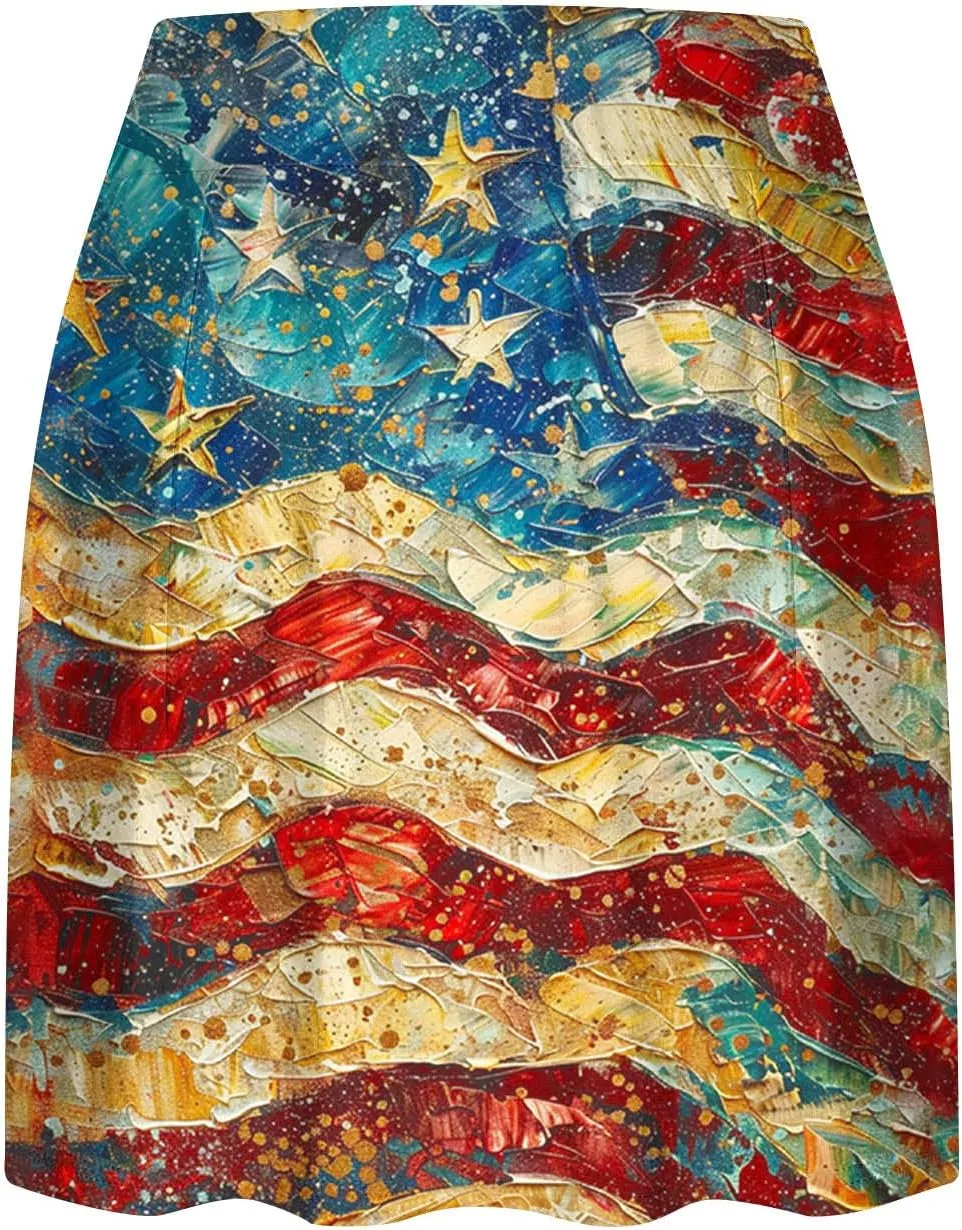 Women Tennis Skorts American Flag Patriotic Golf Skirts with Shorts Independence Day Stretchy Skirts Athletic Skorts